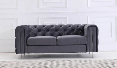 Luxury Dark Grey Velvet Modern Chesterfield Sofa Set with Gold Legs - 3, 2 & 1 Seater Options - UK Luxury Furniture